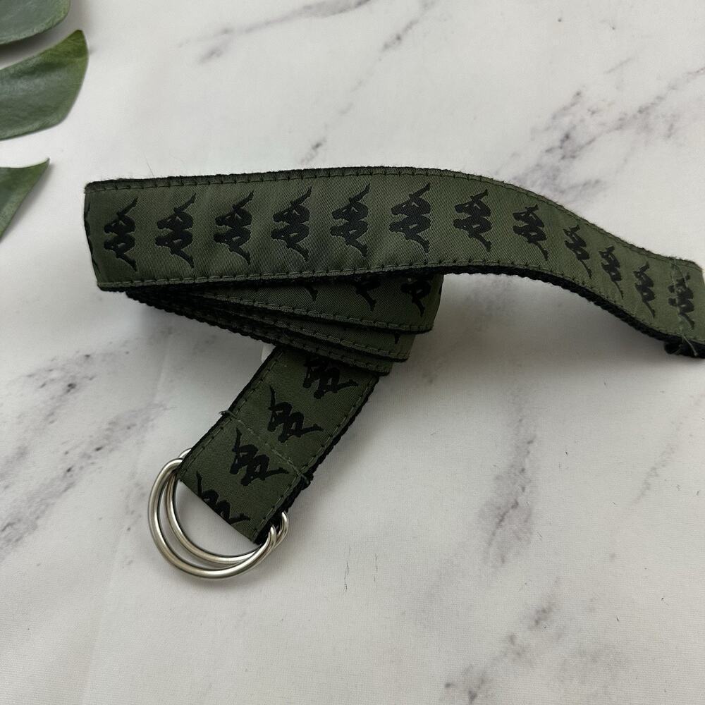 Kappa Mens Banda Belt Size 130 XL Black Green Logo Print D Ring